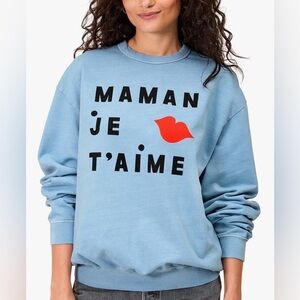 Clare V Every Mother Counts Blue Maman Je T'Aime Oversized Sweatshirt XL